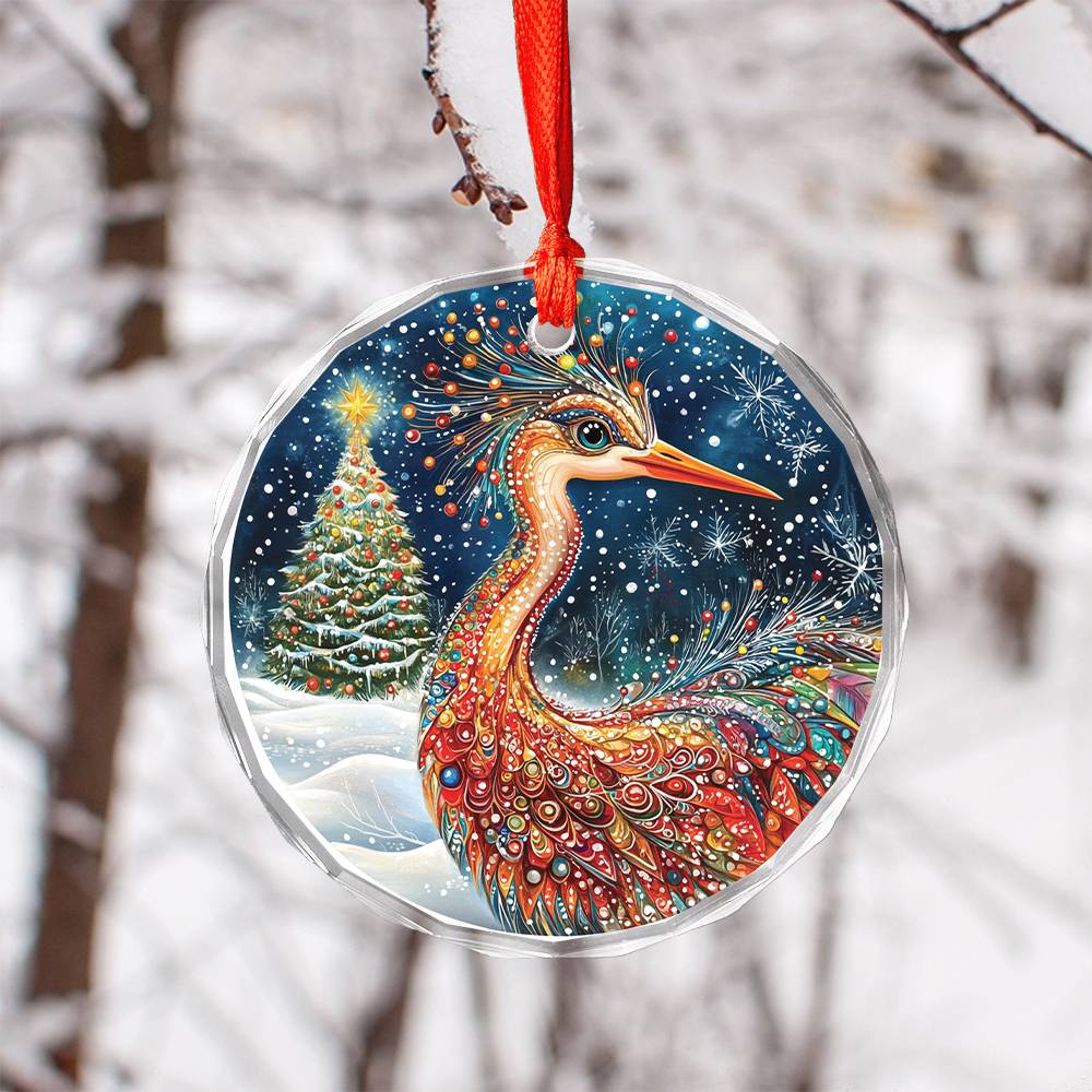 Beautiful Heron Christmas Night Design 1 Glass Ornament
