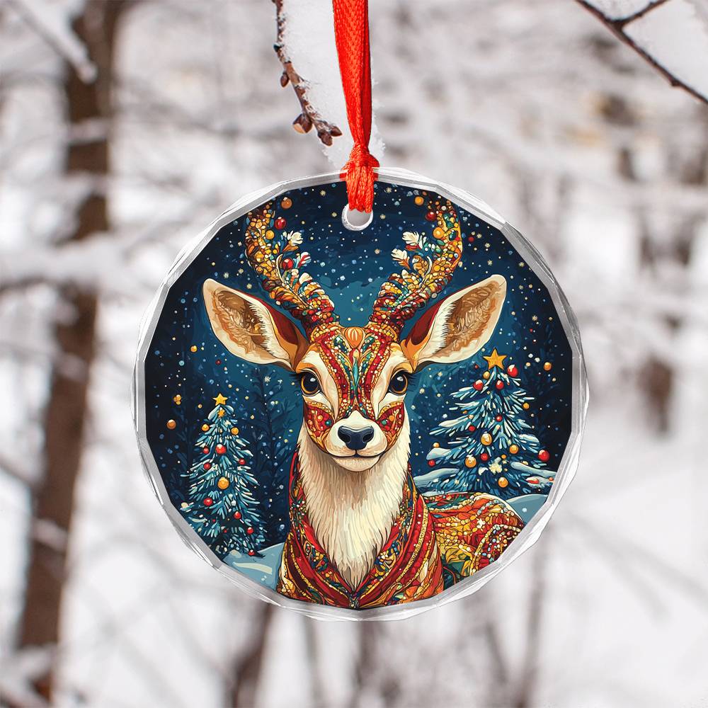 Beautiful Antelope Christmas Night Design 1 Glass Ornament