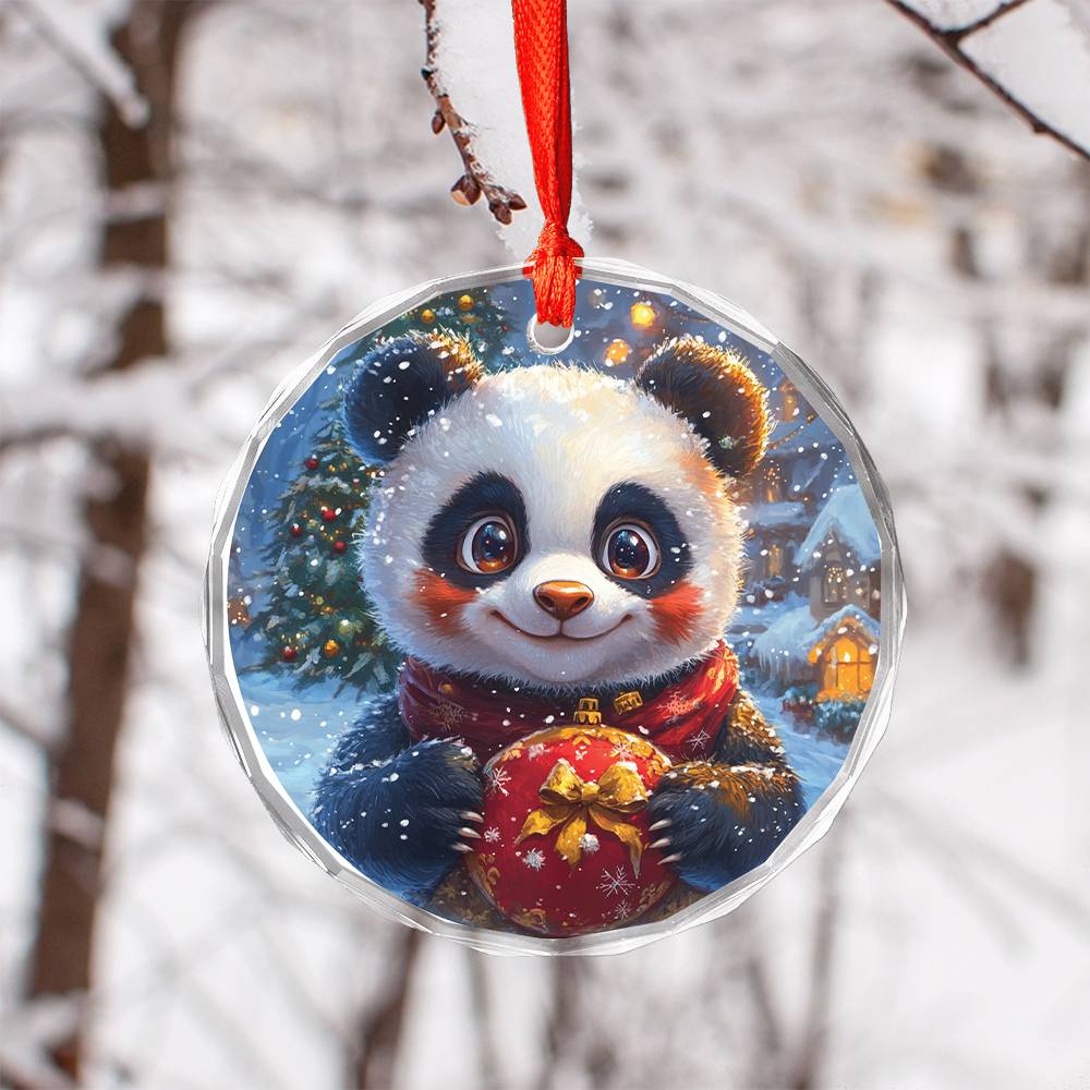 Beautiful Angus Panda Christmas Night Design 3 Glass Ornament