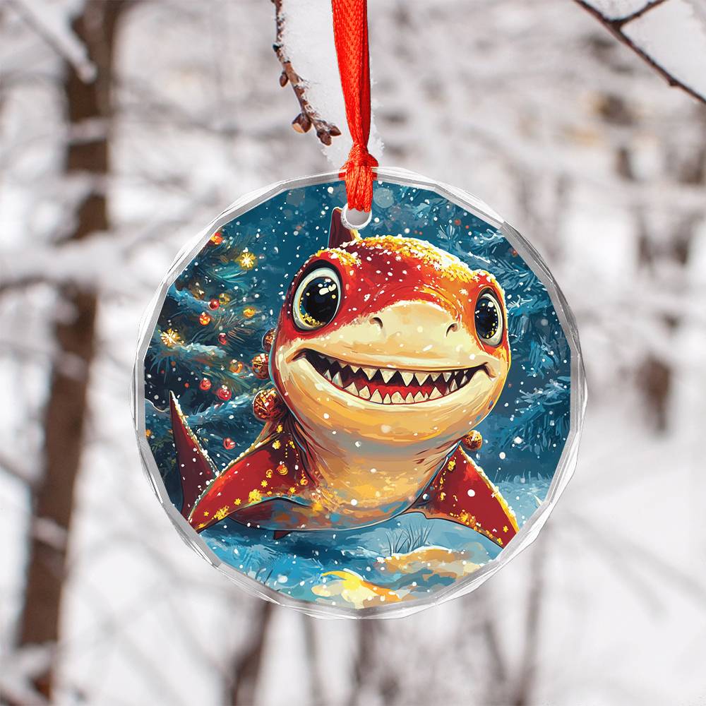 Beautiful Angus Shark Christmas Night Design 1 Glass Ornament