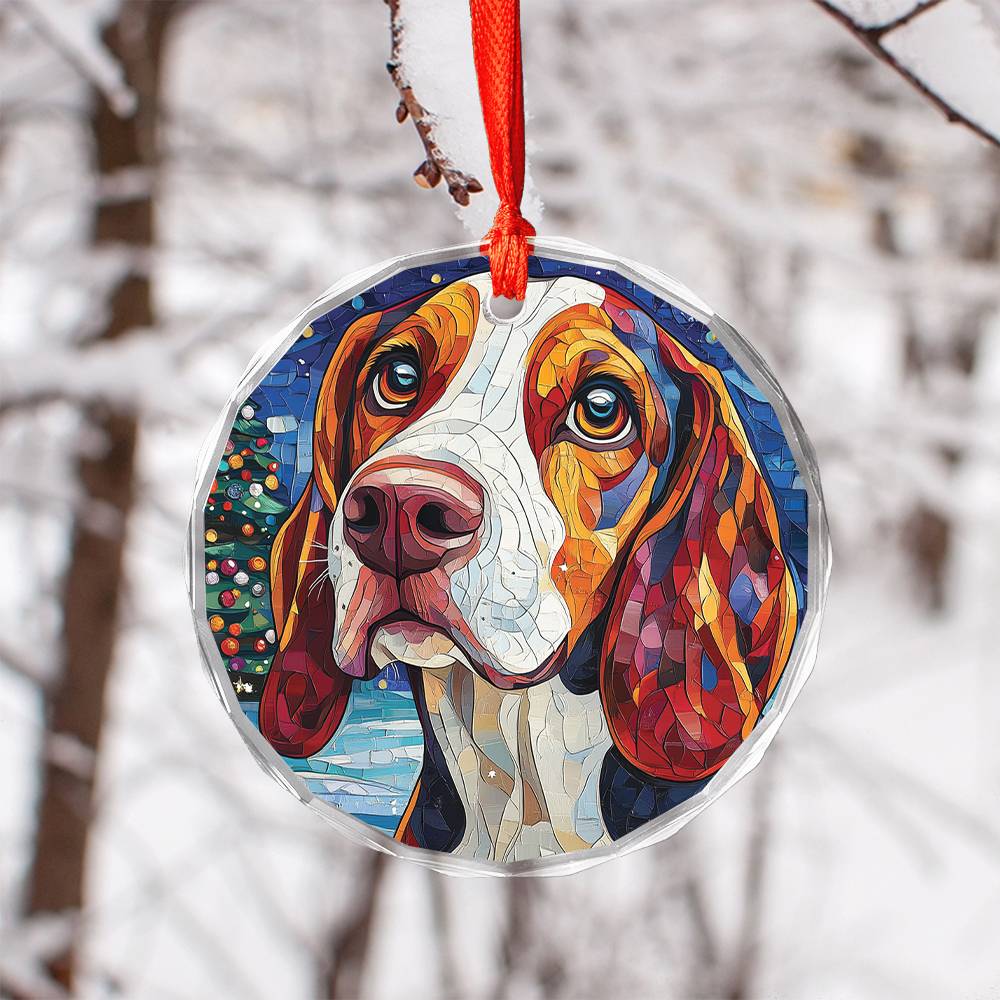 Beautiful Bassett Hound Dog Christmas Night Design 3 Glass Ornament