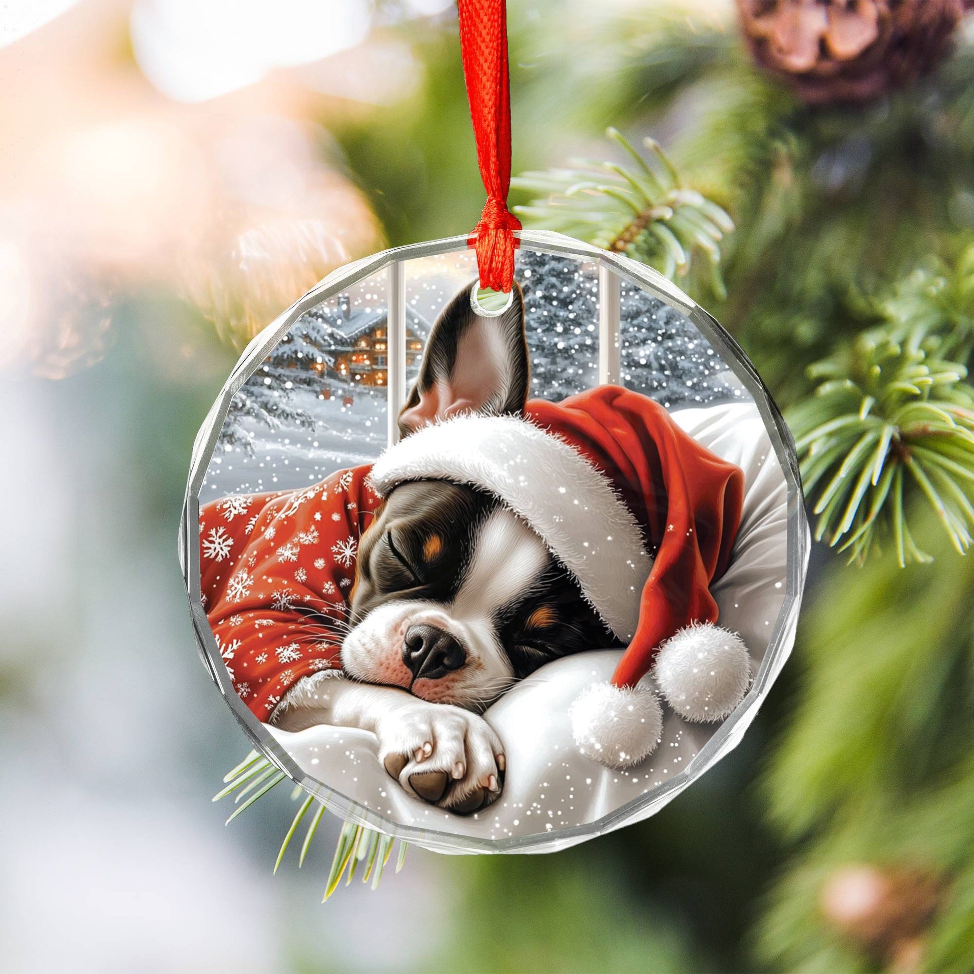 Boston Terrier Dog Sleeping In Bed Design 4