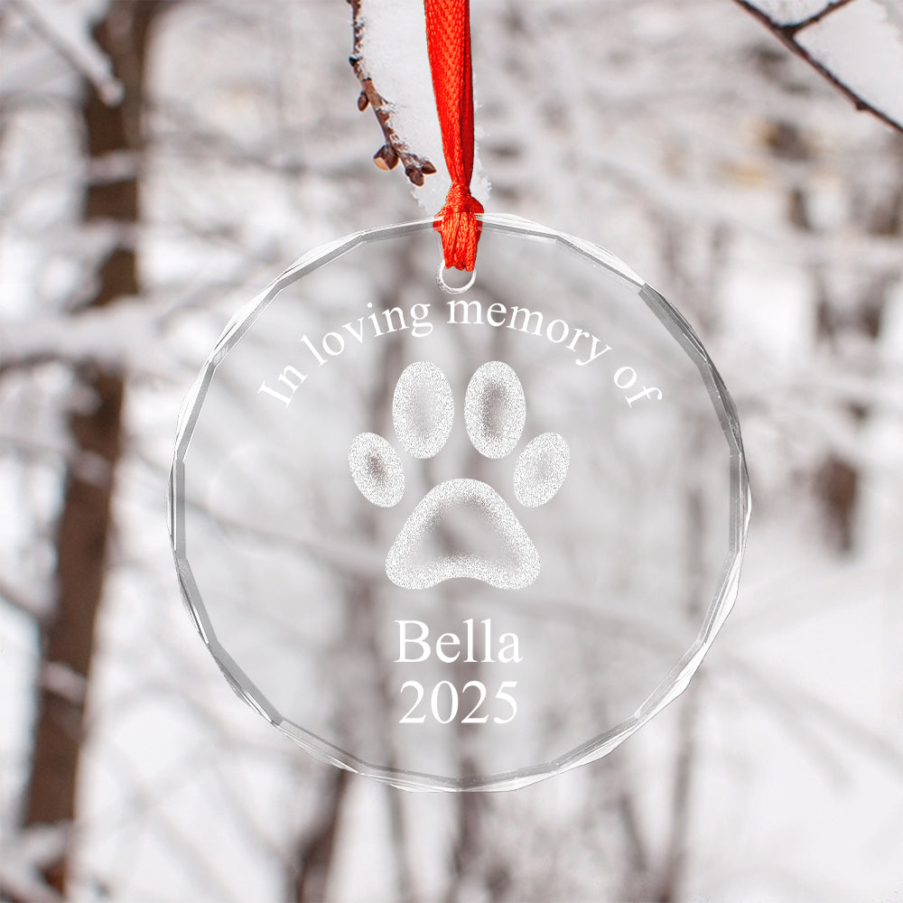 Personalize Pet Paw Glass Ornament