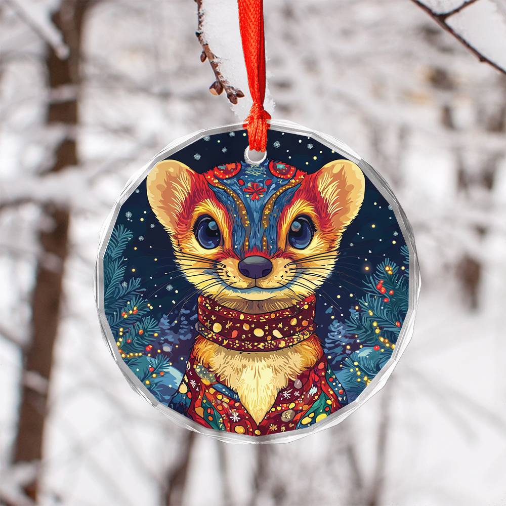 Beautiful Angus Weasel Christmas Night Design 1 Glass Ornament