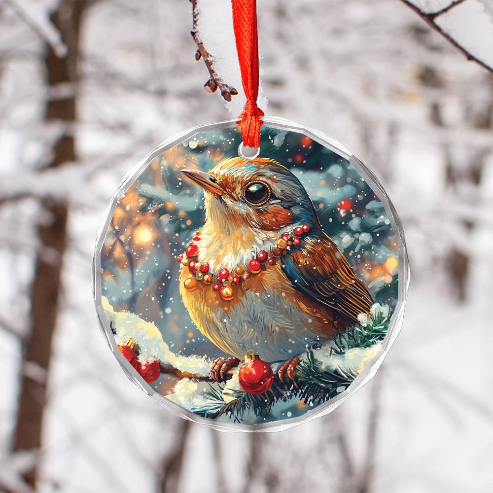 Beautiful Thrush Christmas Night Design 4 Glass Ornament