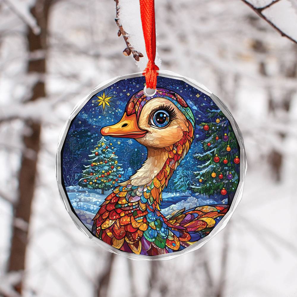 Beautiful Goose Christmas Night Design 1 Glass Ornament