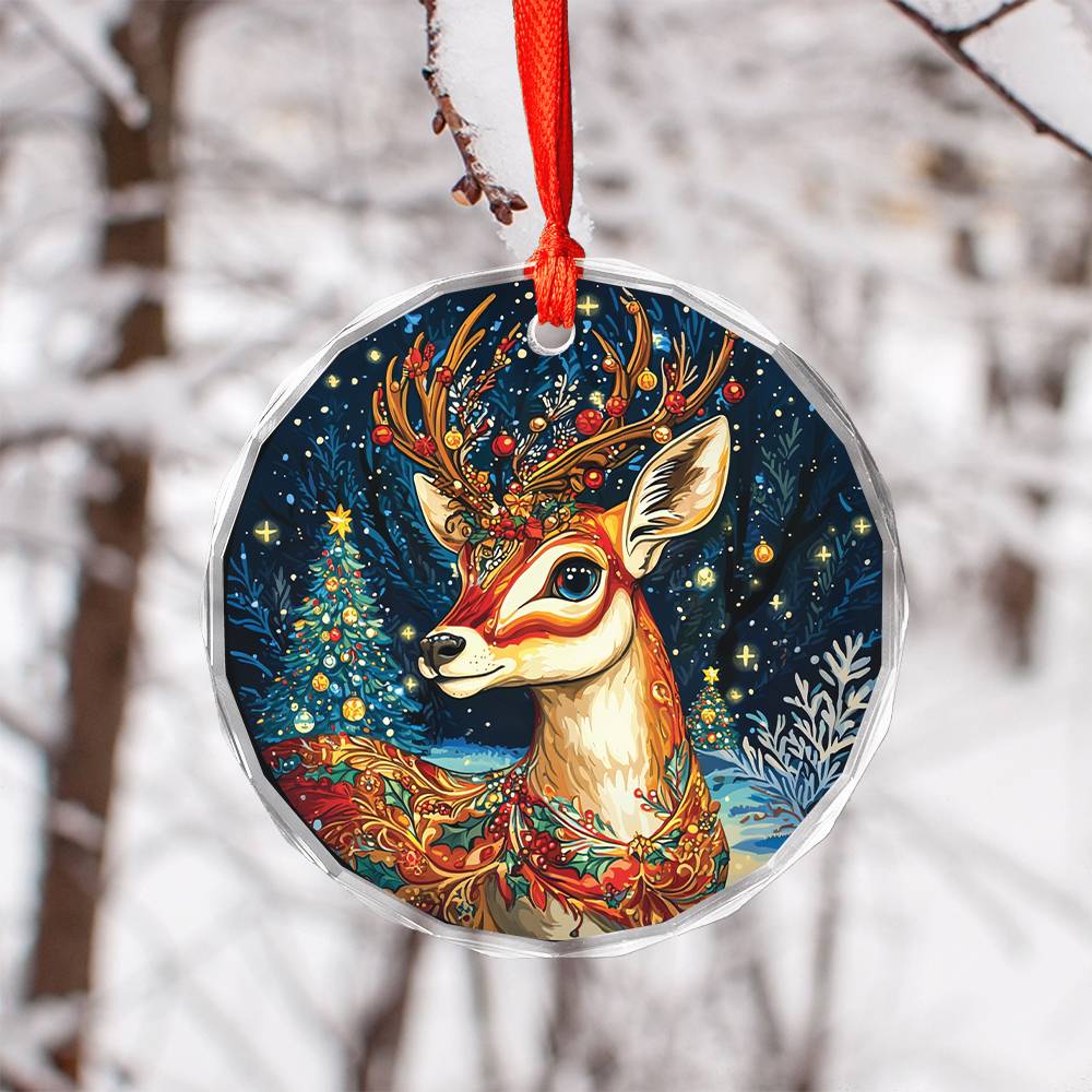 Beautiful Antelope Christmas Night Design 2 Glass Ornament