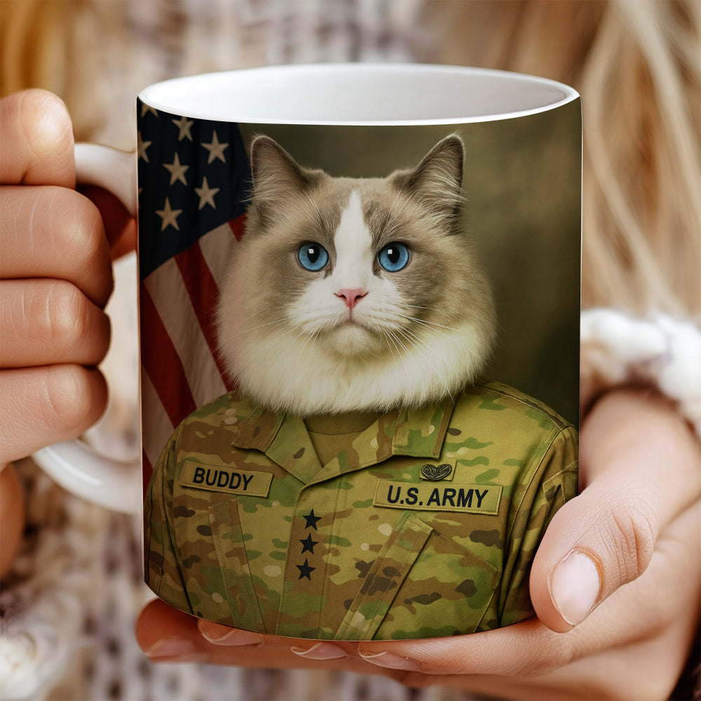 Custom Cat Photo Us Army Mug _ Gift For Cat Lovers