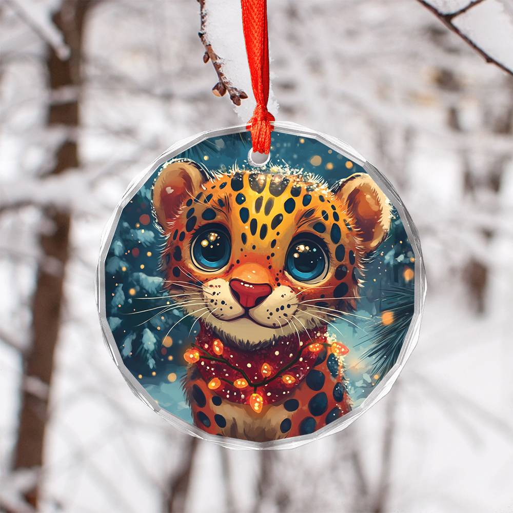 Beautiful Jaguar Christmas Night Design 3 Glass Ornament