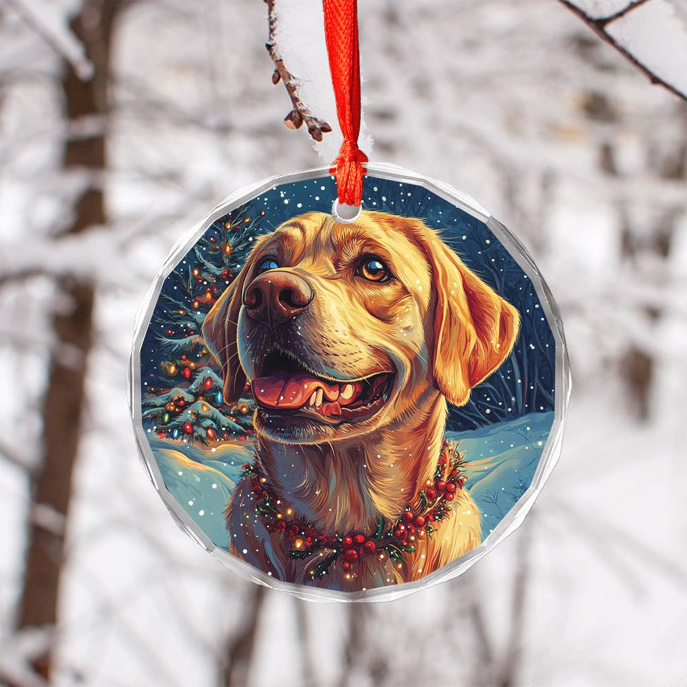 Beautiful Angus  Labrador Retriever Dog Christmas Night Design 3 Glass Ornament