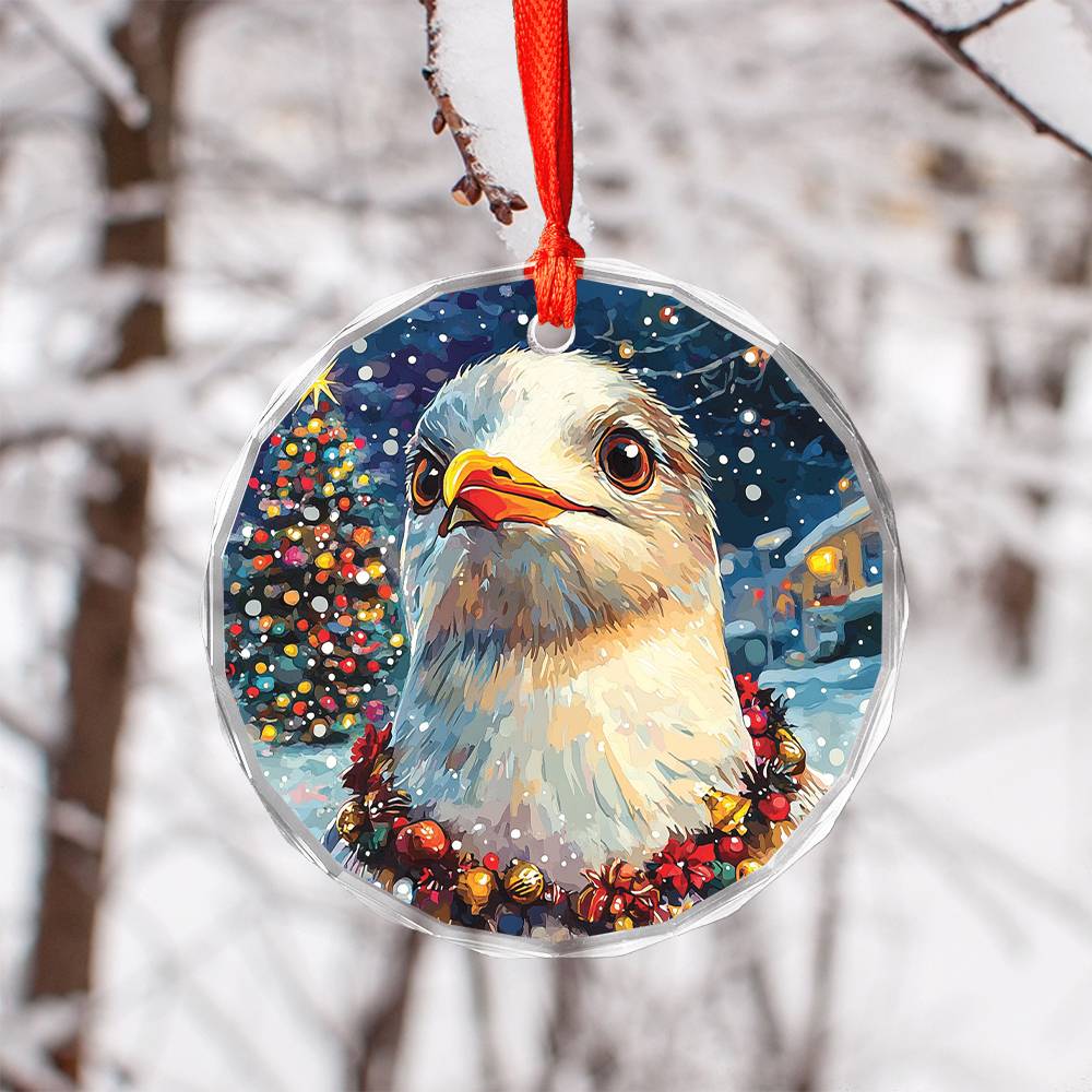 Beautiful Seagull Christmas Night Design 3 Glass Ornament