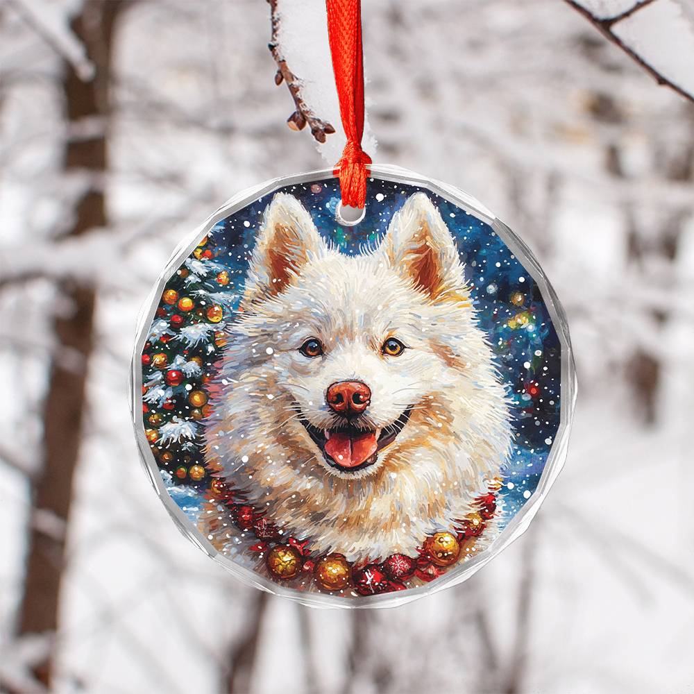 Beautiful Samoyed Dog Christmas Night Design 4 Glass Ornament