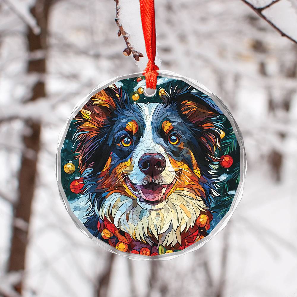 Beautiful Border Collie Dog Christmas Night Design 4 Glass Ornament