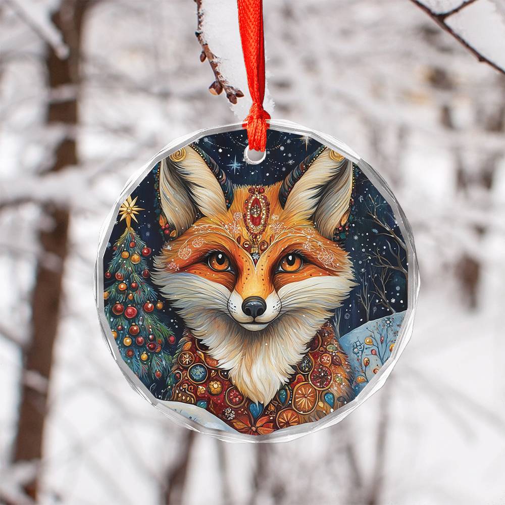Beautiful Angus Fox Christmas Night Design 2 Glass Ornament