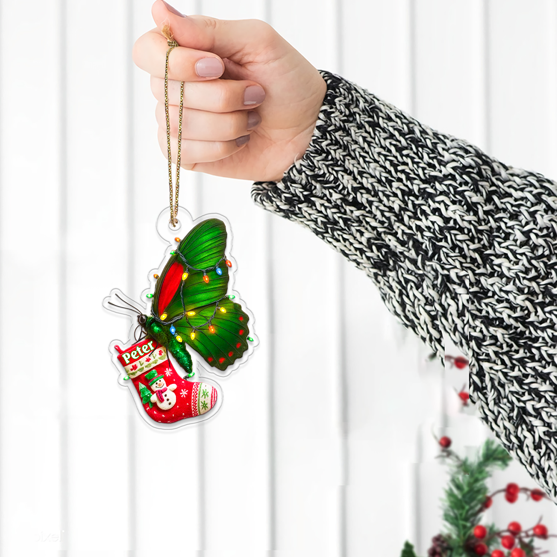 Custom Name Butterfly Christmas Sock