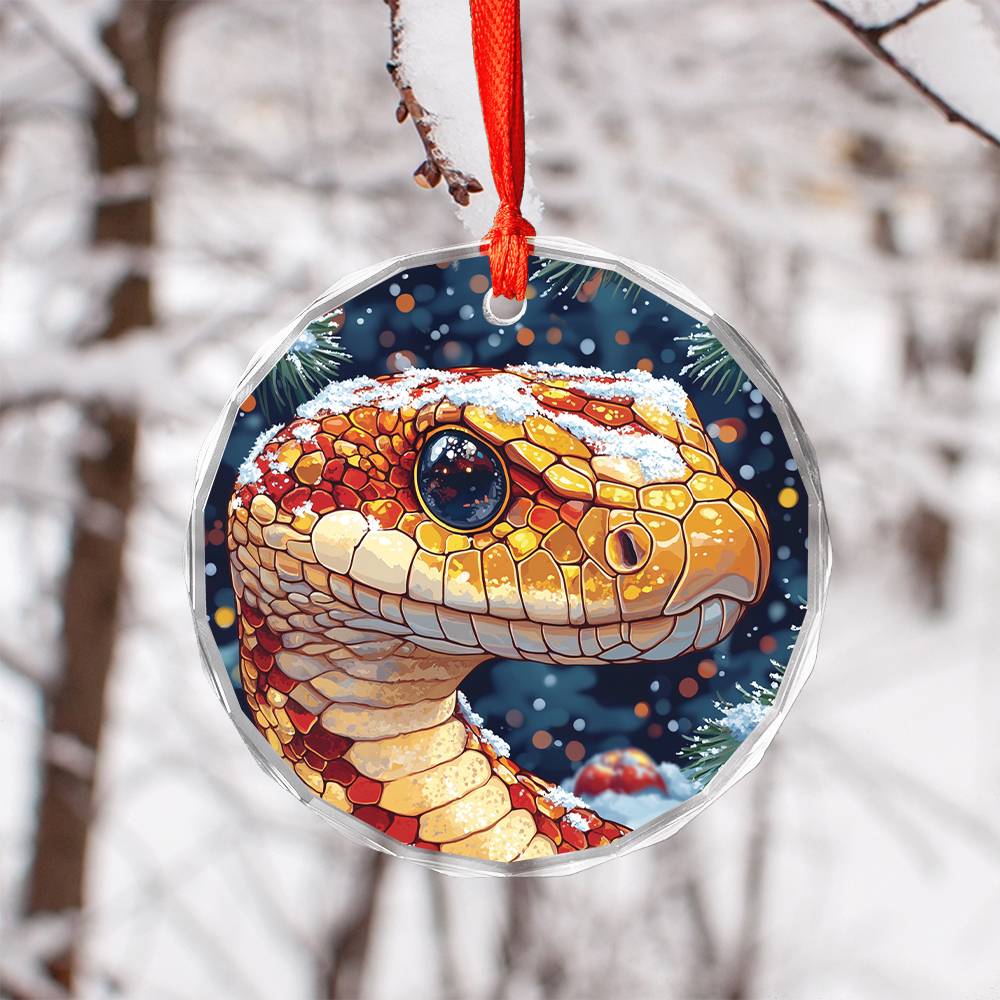 Beautiful Angus Snake Christmas Night Design 4 Glass Ornament