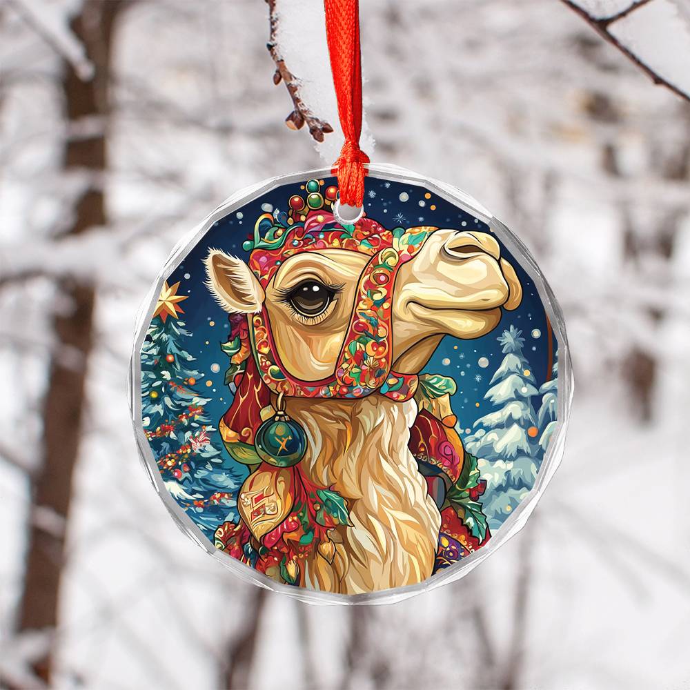 Beautiful Camel Christmas Night Design 1 Glass Ornament