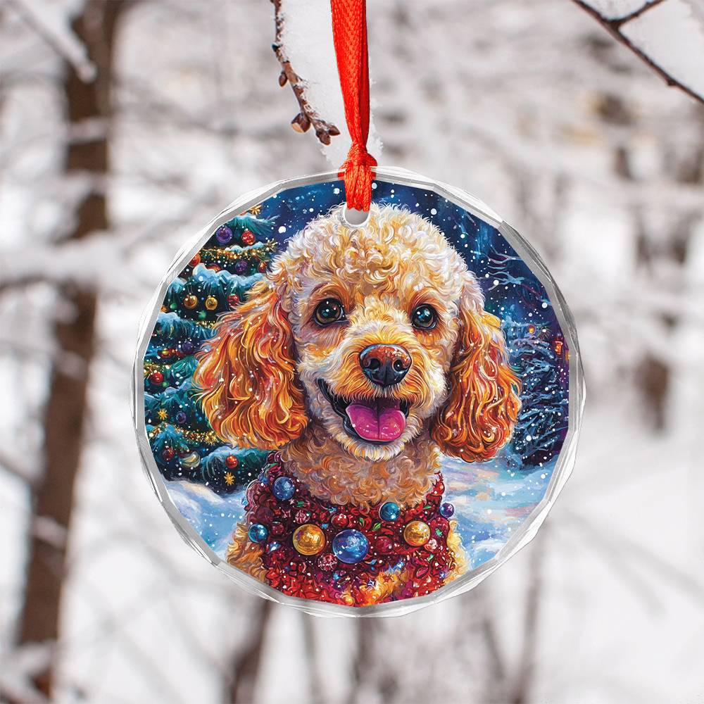 Beautiful Angus Poodle Dog Christmas Night Design 3 Glass Ornament