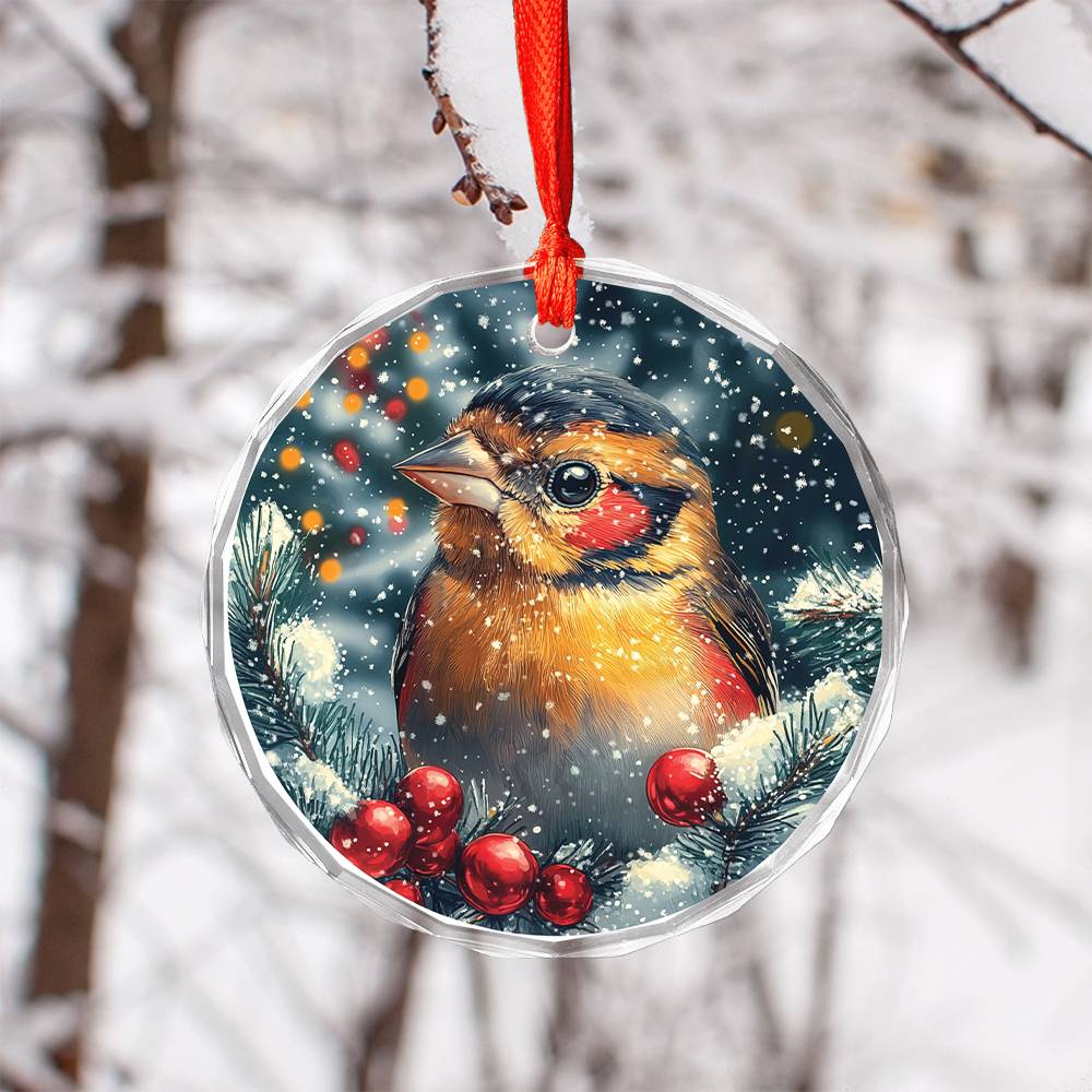 Beautiful Finch Christmas Night Design 2 Glass Ornament