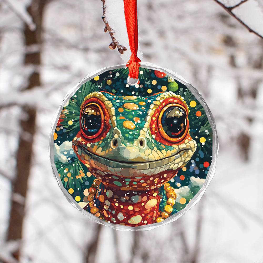 Beautiful Angus Lizard Christmas Night Design 3 Glass Ornament