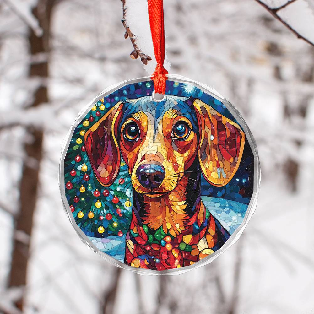 Beautiful Angus Dachshund Dog Christmas Night Design 2 Glass Ornament