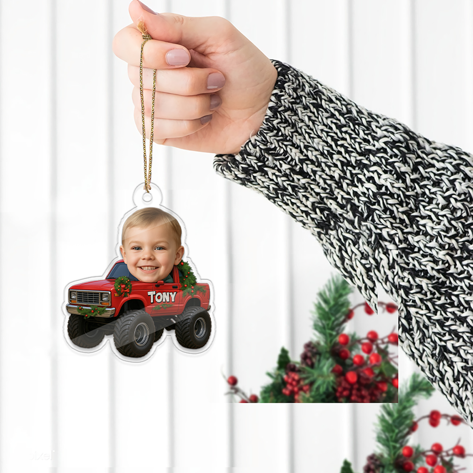 Custom Photo Drive Truck Car Acrylic Ornament, Funny Christmas Ornament, Custom Face Picture Ornament, Christmas Tree Decor