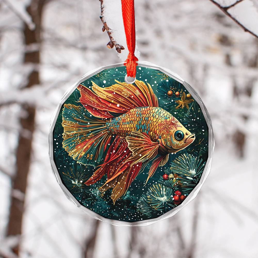 Beautiful Angus Betta Fish Christmas Night Design 1 Glass Ornament