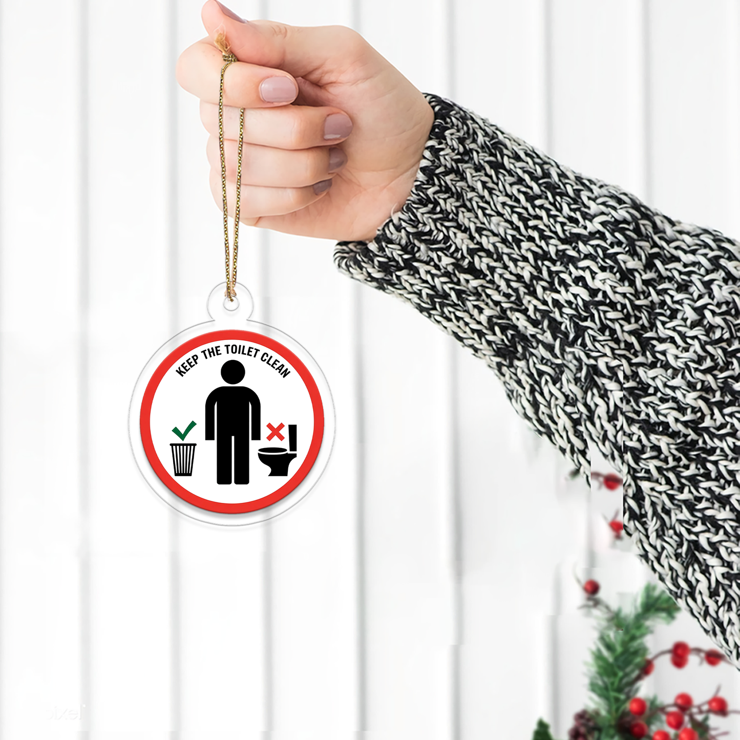 Funny Keep The Toilet Clean Ornament, Christmas Decor, Christmas Tree Decoration Man On Toilet Humorous, Toilet Ornament