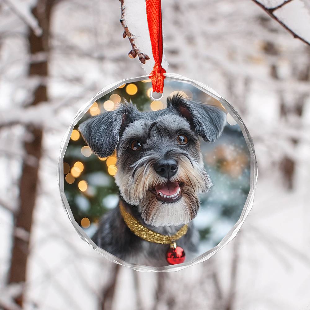 Beautiful Angus Miniature Schnauzer Dog Christmas Night Design 2 Glass Ornament