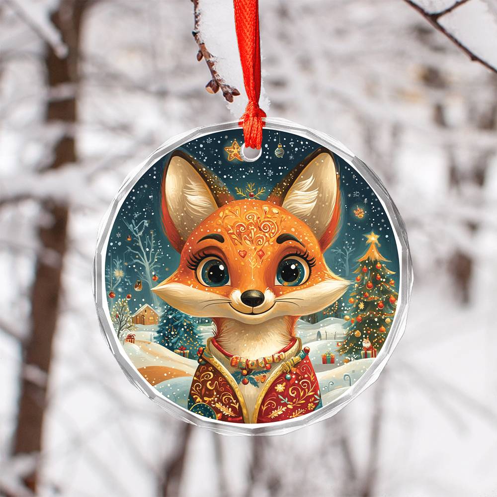 Beautiful Angus Fox Christmas Night Design 4 Glass Ornament