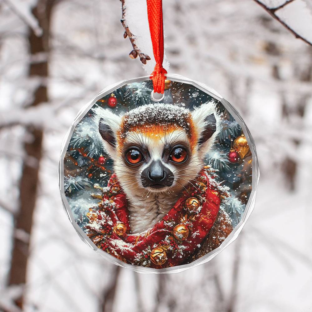 Beautiful Angus Lemur Christmas Night Design 2 Glass Ornament