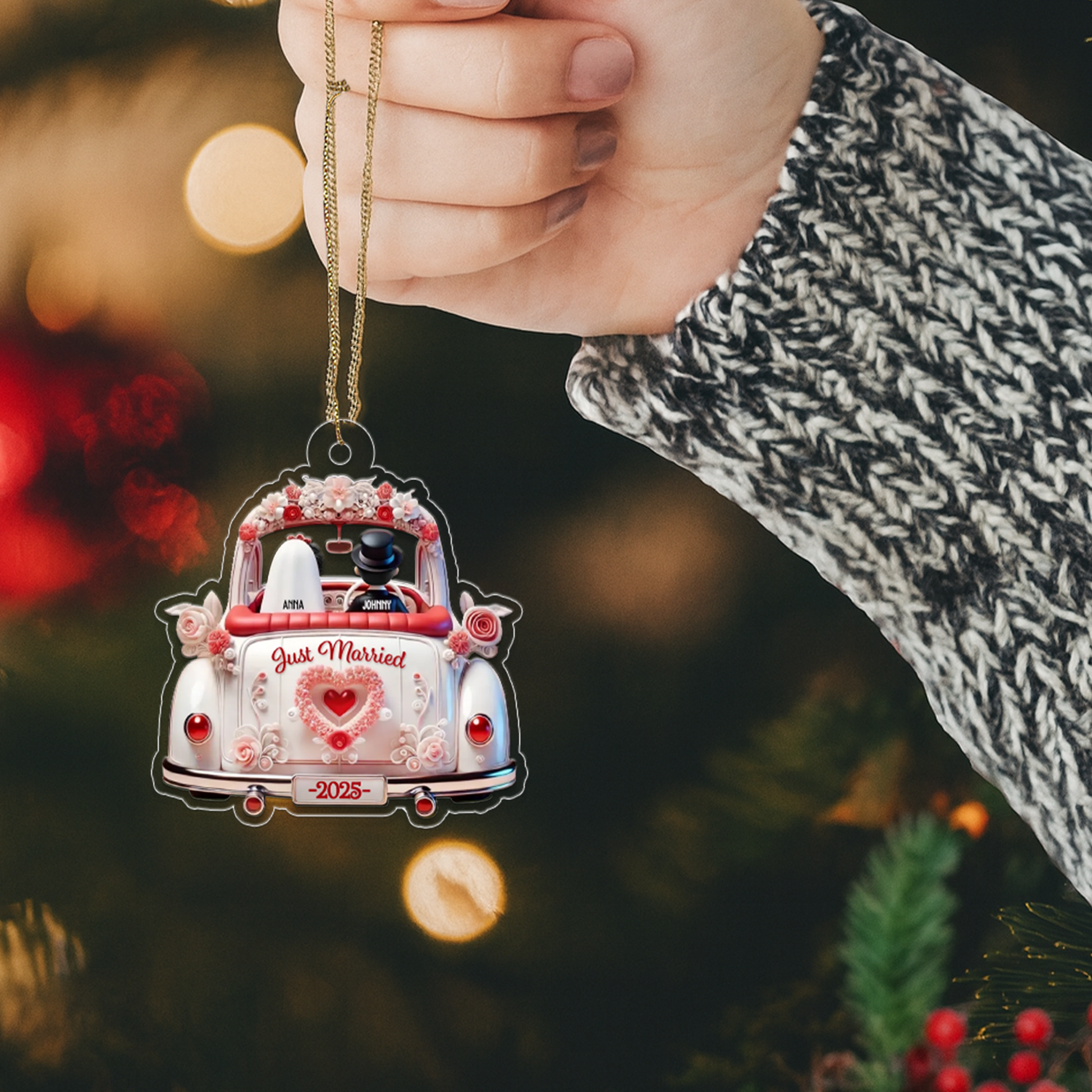 Custom First Christmas Married Couple In Wedding Car