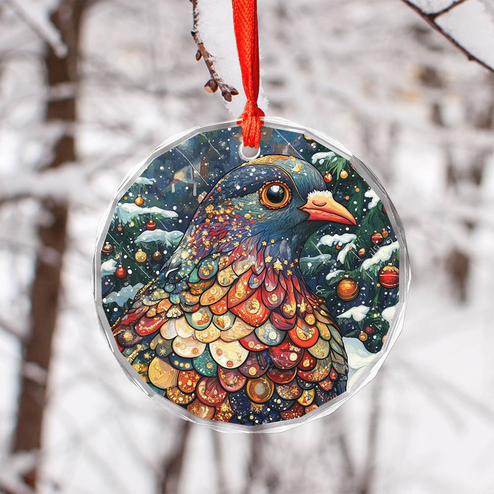 Beautiful Pigeon Christmas Night Design 4 Glass Ornament