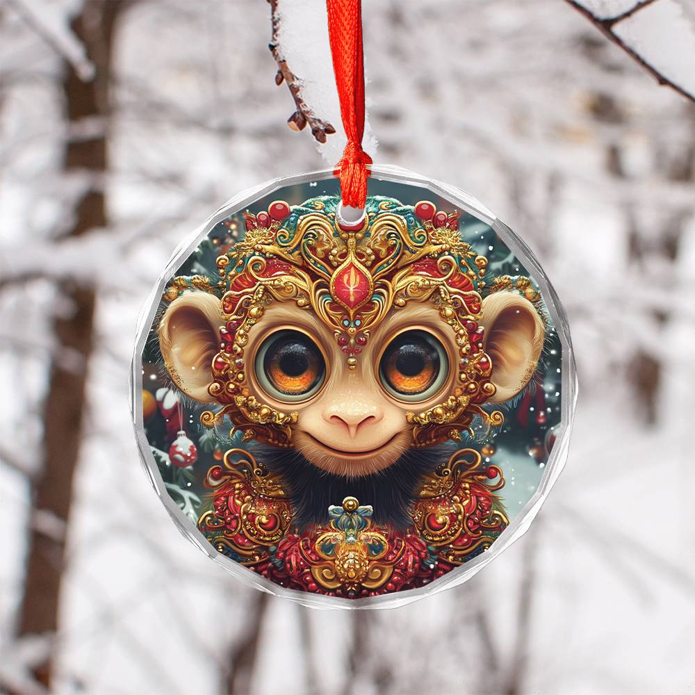 Beautiful Angus Monkey Christmas Night Design 1 Glass Ornament