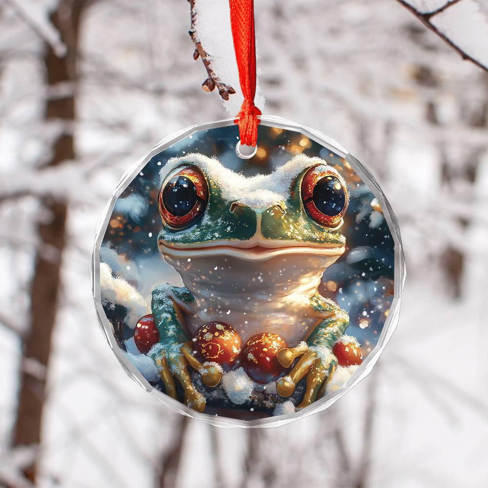 Beautiful Angus Frog Christmas Night Design 2 Glass Ornament