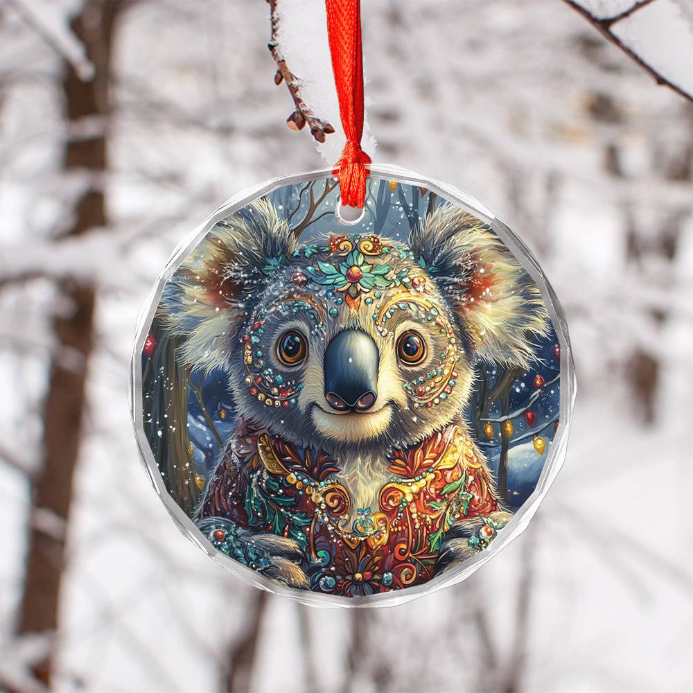 Beautiful Angus Koala Christmas Night Design 3 Glass Ornament