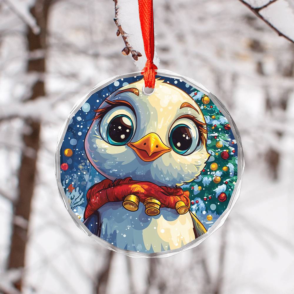 Beautiful Seagull Christmas Night Design 1 Glass Ornament