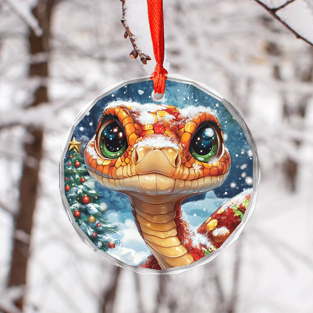Beautiful Angus Snake Christmas Night Design 1 Glass Ornament