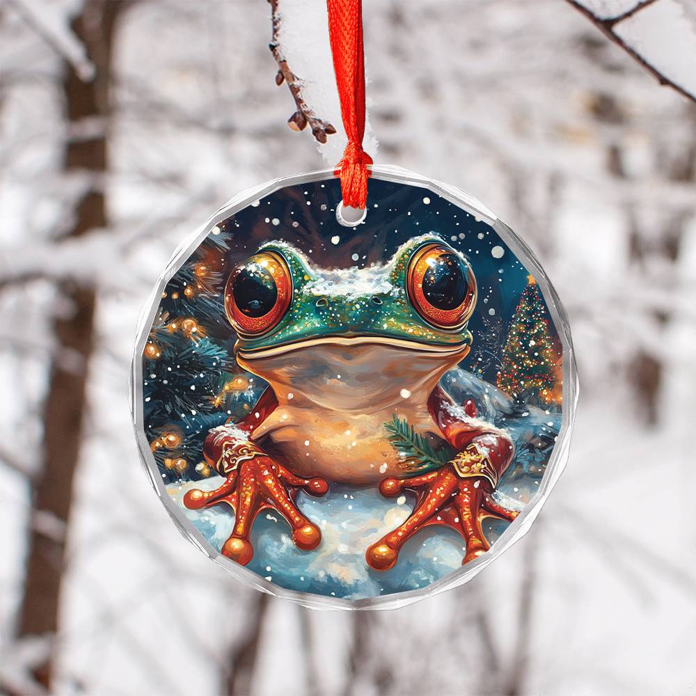 Beautiful Angus Frog Christmas Night Design 3 Glass Ornament