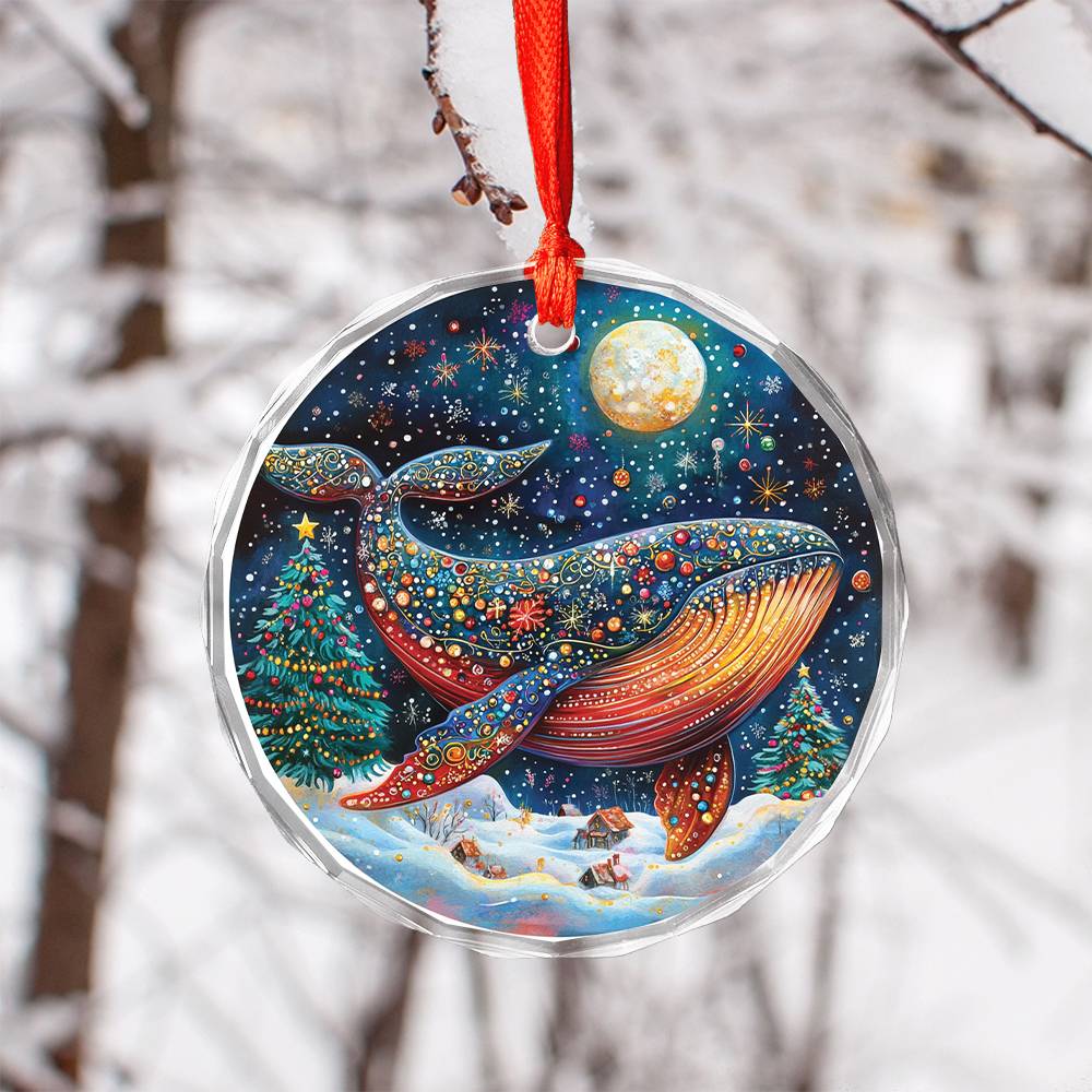 Beautiful Angus Whale Christmas Night Design 1 Glass Ornament
