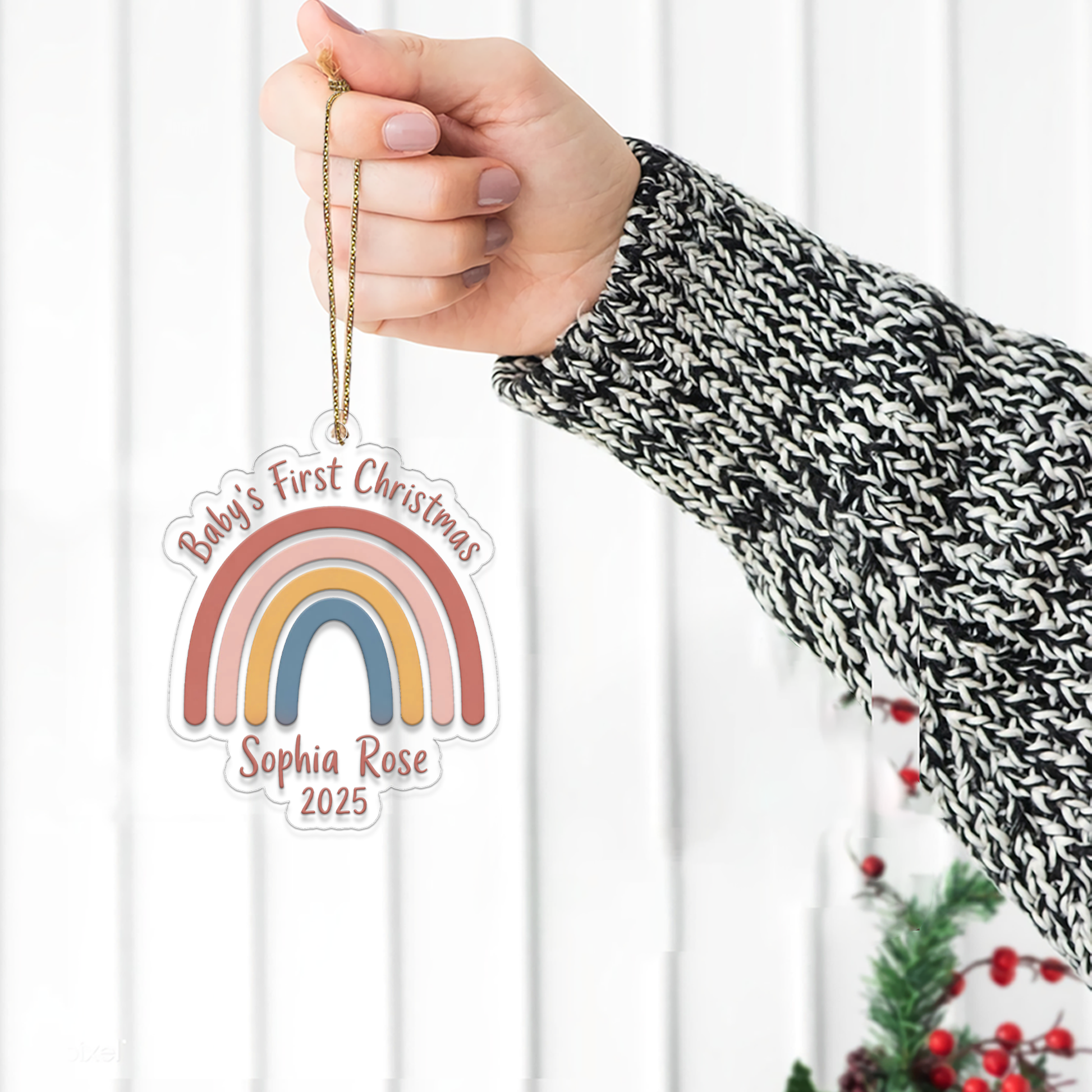 Personalized Rainbow Baby's First Christmas Ornament, Christmas Decor, Baby Coming Next Year Ornament, New Baby Arriving 2025