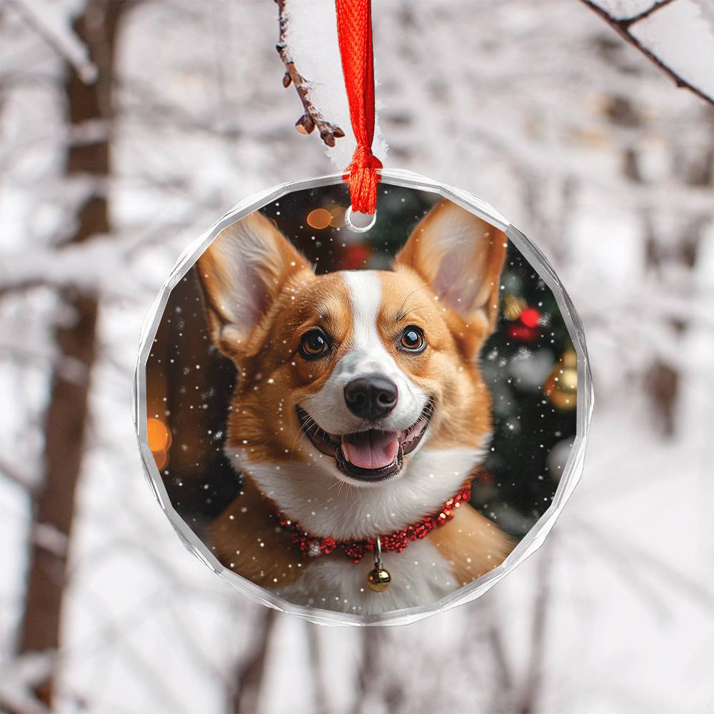 Beautiful Angus Corgi Dog Christmas Night Design 3 Glass Ornament
