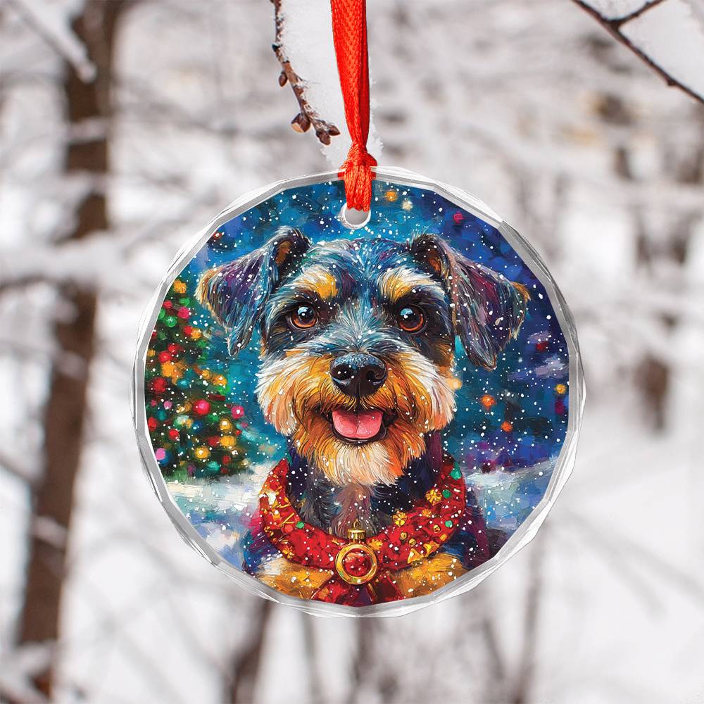 Beautiful Angus Miniature Schnauzer Dog Christmas Night Design 3 Glass Ornament