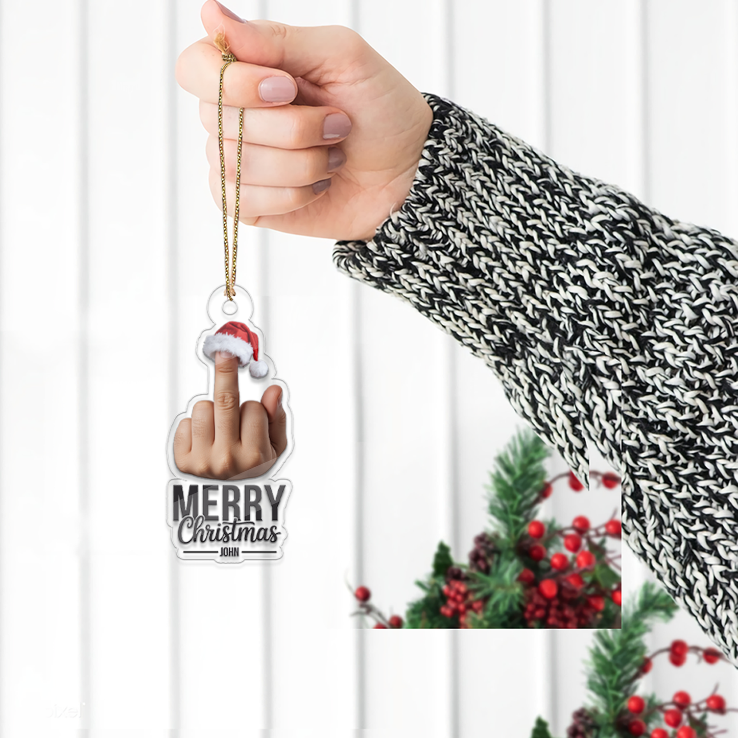 Personalized Middle Finger Merry Christmas, Merry Fucking Christmas Keepsake, Funny Gifts for Best Friends, Funny Merry Xmas Ornament
