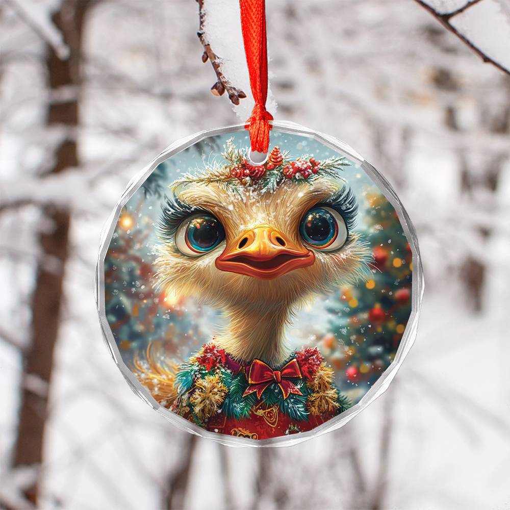 Beautiful Ostrich Christmas Night Design 2 Glass Ornament