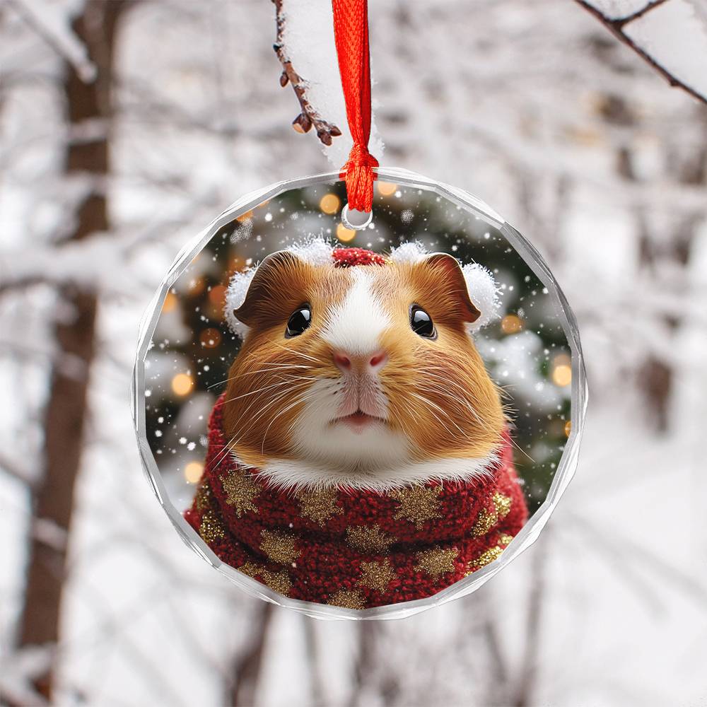 Beautiful Guinea Pig Christmas Night Design 3 Glass Ornament