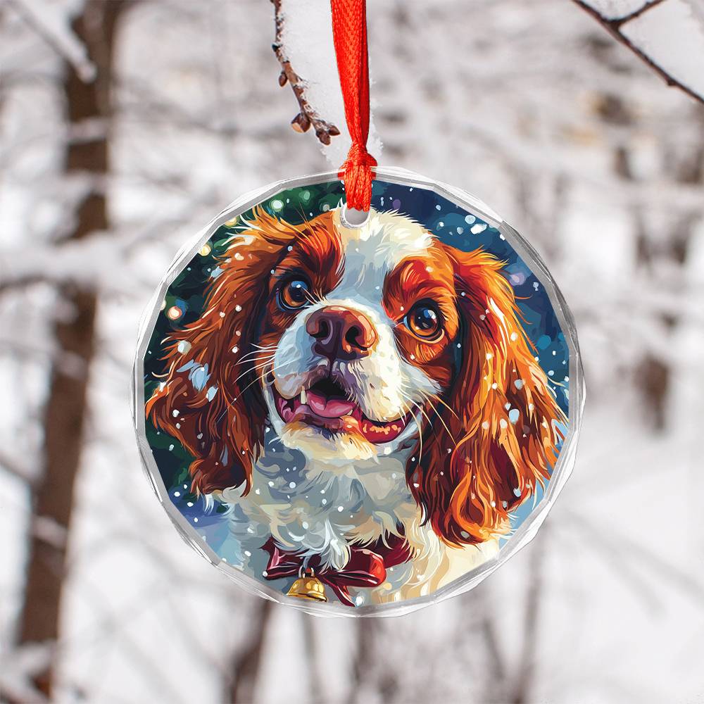 Beautiful Angus Cavalier King Charles Spaniel Dog Christmas Night Design 1 Glass Ornament