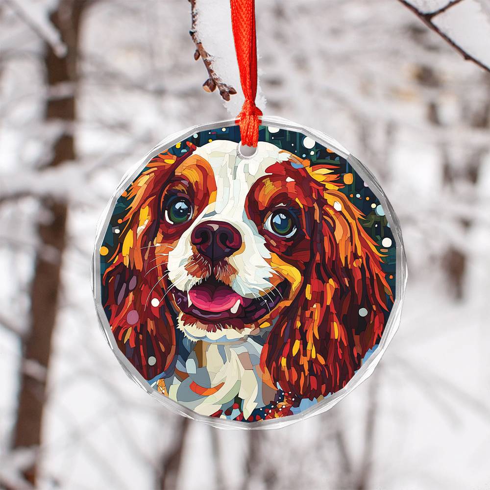 Beautiful Angus Cavalier King Charles Spaniel Dog Christmas Night Design 4 Glass Ornament