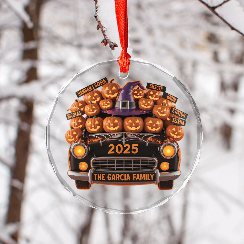 A Spooky Ride With Your Family Names, Personalized Ornament