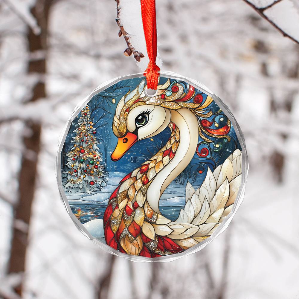 Beautiful Swan Christmas Night Design 4 Glass Ornament